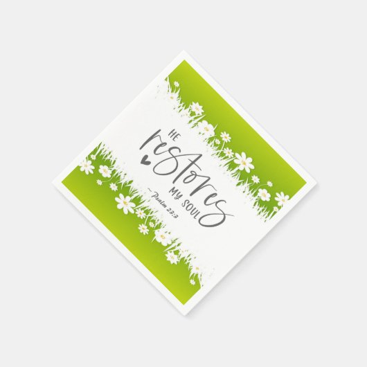 詩篇23:3彼は私の魂の聖書の聖句を回復する スタンダードカクテルナプキン (角)