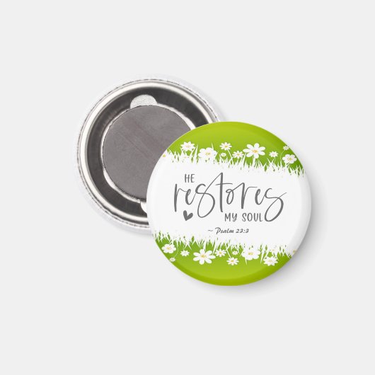 詩篇23:3彼は私の魂の聖書の聖句を回復する マグネット (正面/裏面)