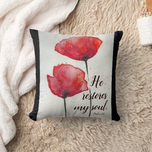 詩篇23:3彼は私の魂を回復し、聖書の聖句フローラ クッション (ブランケット)