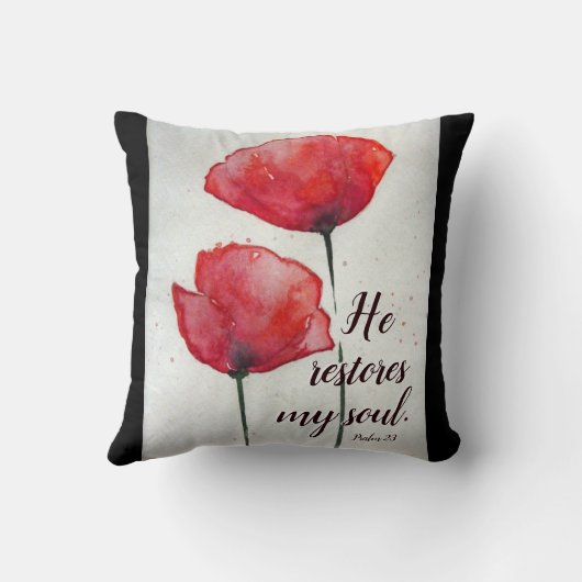 詩篇23:3彼は私の魂を回復し、聖書の聖句フローラ クッション (裏面)