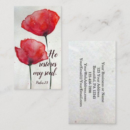 詩篇23:3彼は私の魂を回復し、聖書の聖句フローラ 名刺 (正面/裏面)