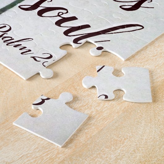 詩篇23:3彼は私の魂を回復する赤いケシの聖書 ジグソーパズル (側面)