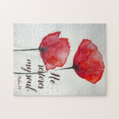 詩篇23:3彼は私の魂を回復する赤いケシの聖書 ジグソーパズル (横)