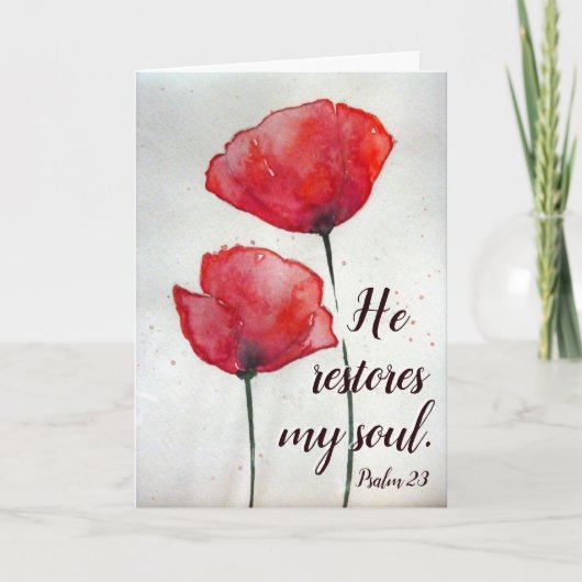 詩篇23:3 彼は私の魂を回復させます、聖書の詩篇 フローラル カード (正面)