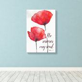 詩篇23:3 彼は私の魂を回復させます、聖書の詩篇 フローラル キャンバスプリント (インサイチュ (ウッドフロア))