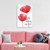 詩篇23:3 彼は私の魂を回復させます、聖書の詩篇 フローラル キャンバスプリント (インサイチュ (リビング))