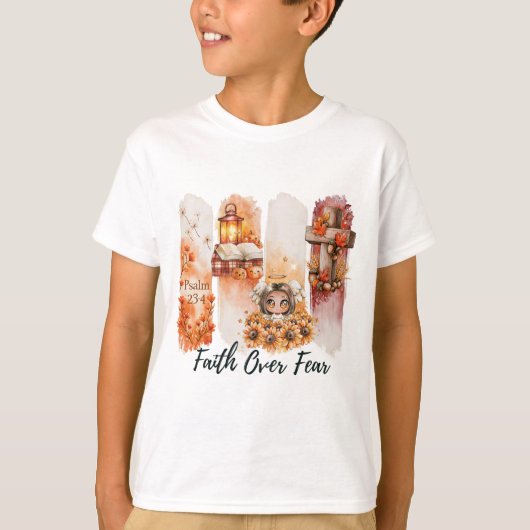 詩篇23:4信仰は恐れに勝つ 秋のTシャツ Tシャツ (正面)