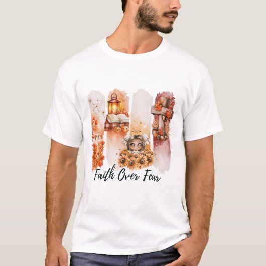 詩篇23:4信仰は恐怖に勝る　秋のTシャツ Tシャツ (正面)