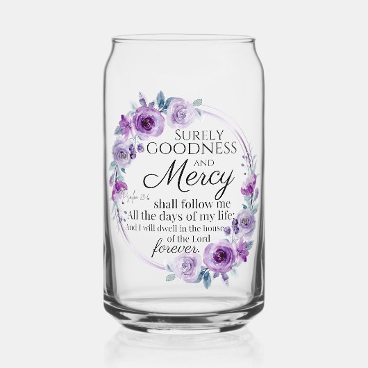 詩篇23:6聖書感動的聖句パープルフローラ ガラス缶 (正面)