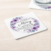 詩篇23:6聖書感動的聖句パープルフローラ スクエアペーパーコースター (アングル)