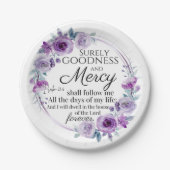 詩篇23:6聖書感動的聖句パープルフローラ ペーパープレート (正面)