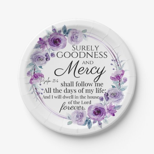 詩篇23:6聖書感動的聖句パープルフローラ ペーパープレート (正面)