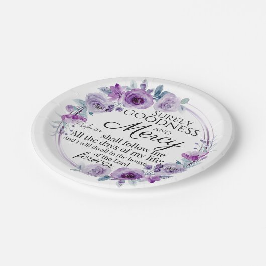 詩篇23:6聖書感動的聖句パープルフローラ ペーパープレート (アングル)