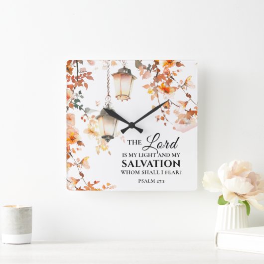 詩篇27:1主は私の光と救いの聖書である スクエア壁時計 (ホーム)