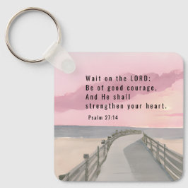 詩篇27:14主なる聖書の聖句の海を待つ キーホルダー