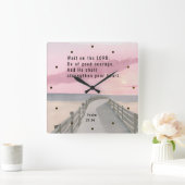 詩篇27:14主なる聖書の聖句の海を待つ スクエア壁時計 (ホーム)