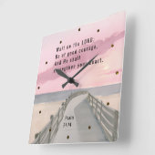 詩篇27:14主なる聖書の聖句の海を待つ スクエア壁時計 (傾斜)