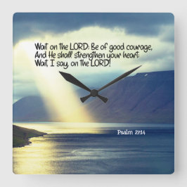 詩篇27:14 主に待ち望め 聖書の言葉 日没 スクエア壁時計