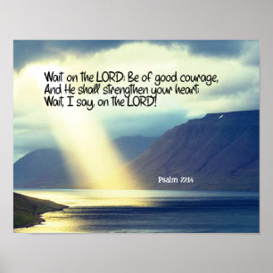 詩篇27:14 Wait on the LORD Bible Verse海 ポスター