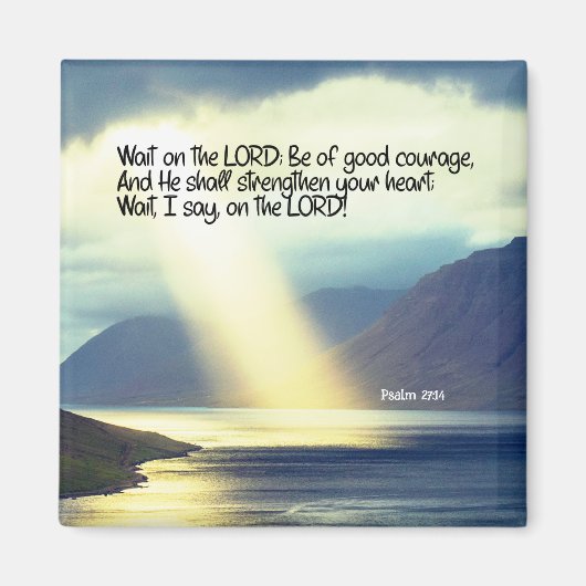 詩篇27:14 Wait on the LORD Bible Verse海 マグネット (正面)