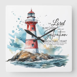 詩篇27:1 聖書 主は私の光、救い スクエア壁時計