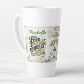 詩篇28:7主なる私の力と盾のカスタム カフェラテマグ (左アングル)