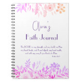 詩篇28:7明るいピンクの薄紫フローラ信仰祈りの言葉 ノートブック (正面)