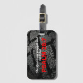 詩篇28:7聖書の聖句とオートバイのタイヤトレッド ラゲッジタグ (正面縦)