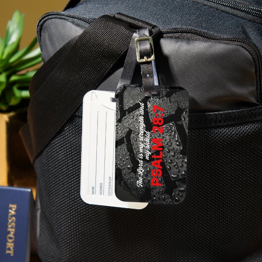 詩篇28:7聖書の聖句とオートバイのタイヤトレッド ラゲッジタグ