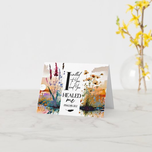 詩篇30:2主よ主よ私にキリスト教の聖書を癒してくれた カード (黄色い花)