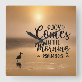 詩篇30:5朝の来聖書節の喜び スクエア壁時計