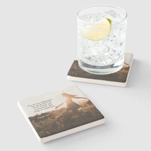 詩篇32:7 あなたは私の隠れ場所 聖書の言葉 ストーンコースター (横)