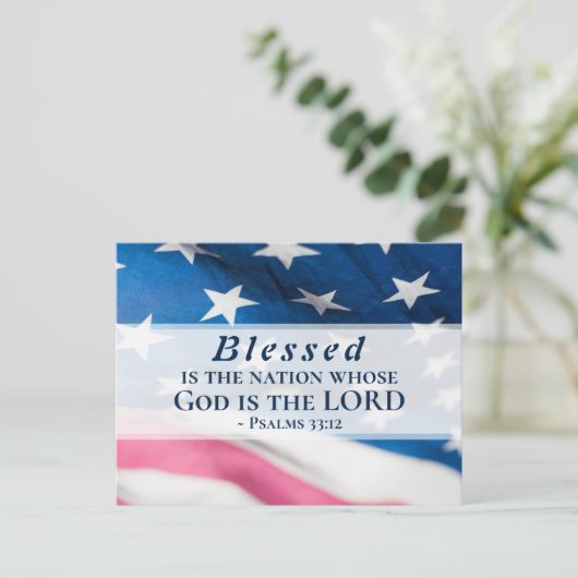 詩篇33:12節 アメリカ合衆国の国旗 ポストカード (スタンド正面)