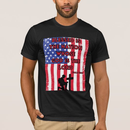 詩篇33:12 愛国心あふれるクリスチャンTシャツ Tシャツ (正面)
