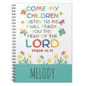 詩篇34:11 子供向けの可愛い聖書の詩 ノートブック (正面)