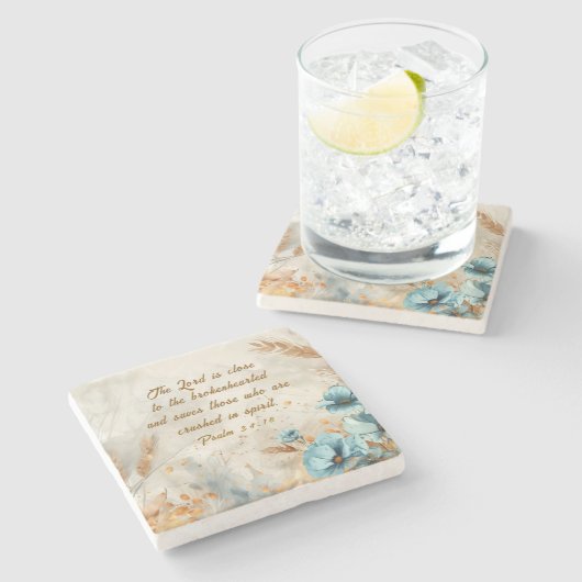 詩篇34:18主は心の兄弟なる聖書に近い ストーンコースター (横)