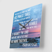 詩篇34:1-3わたしは常賛美に主主を行う スクエア壁時計 (傾斜)