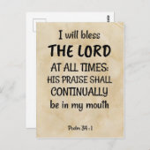 詩篇34:1 (KJV)聖書のスクロールの背景 ポストカード (正面/裏面)
