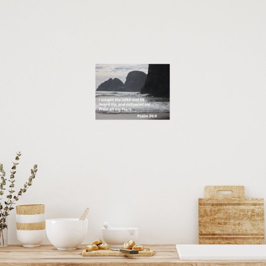 詩篇34:4わたしは主を求め、彼はわたしを聞いた ポスター (キッチン)