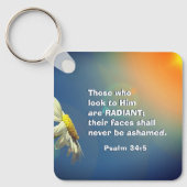詩篇34:5 彼を見つめる者は輝く 聖書 キーホルダー (正面)