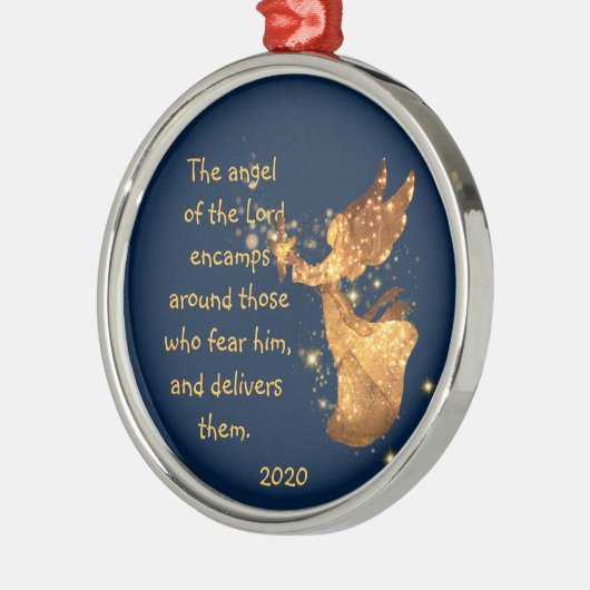 詩篇34:7主エンカンパスの天使メタメのまわりにタ メタルオーナメント (左)