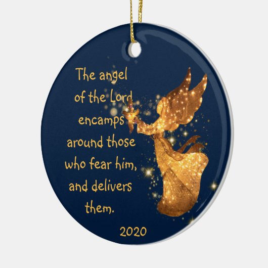 詩篇34:7主エンカンファスカーの天使のまわりに節 セラミックオーナメント (左)
