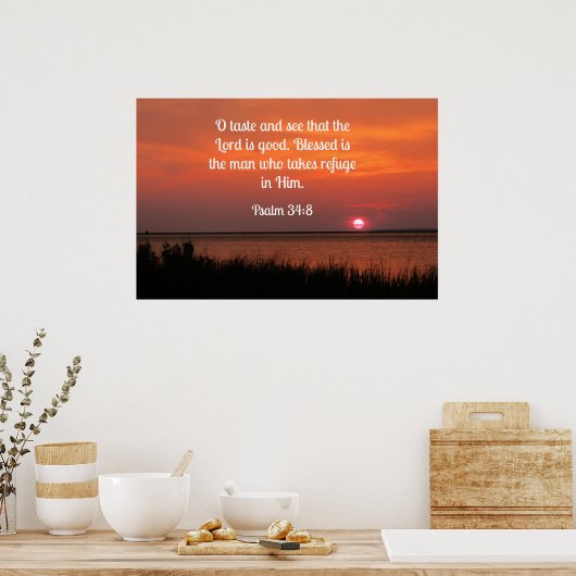 詩篇34:8ああ味と主が良いことを見なさい ポスター (キッチン)