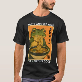 詩篇34:8の味わいを確かめよ カエル ラーメン レトロ ユーモア Tシャツ