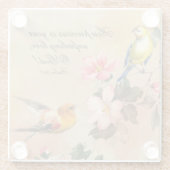 詩篇36:7 聖書の名言、ヴィンテージの鳥と花 ガラスコースター (裏面)