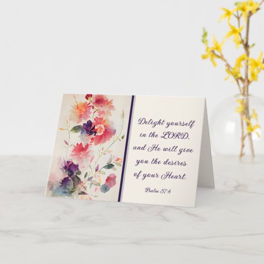 詩篇37:4主のフローラで自分自身を喜ばせる カード (黄色い花)