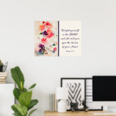 詩篇37:4主のフローラで自分自身を喜ばせる ポスター (ホームオフィス)