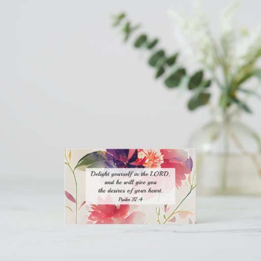 詩篇37:4主のフローラで自分自身を喜ばせる 名刺 (スタンド正面)