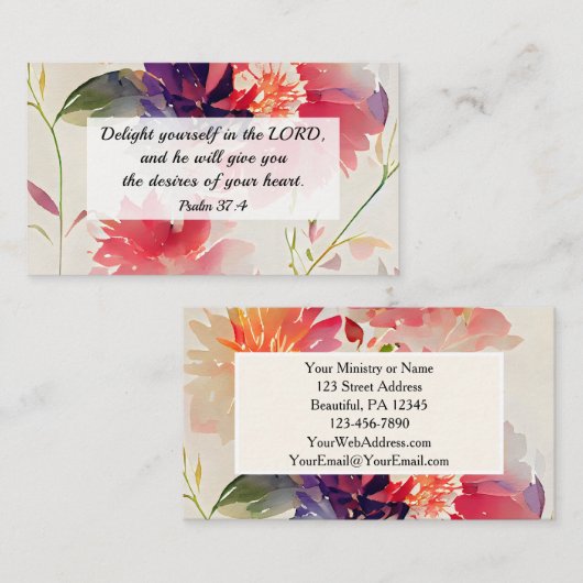 詩篇37:4主のフローラで自分自身を喜ばせる 名刺 (正面/裏面)
