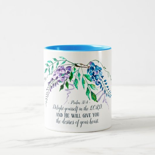 詩篇37:4主の中で自分自身を喜ばせ、フローラ ツートーンマグカップ (中央)